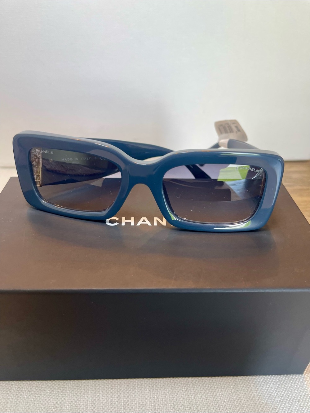 NWT CHANEL PETROL BLUE FRAME GOLD JEWEL METAL WEAVE ACCENTS CH553A FULL SET COA - Picture 9 of 17